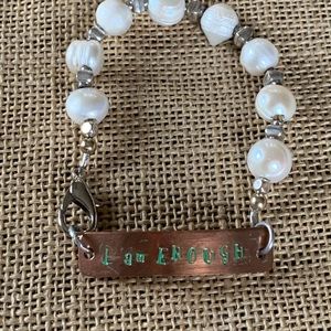 I am enough stamped pearl bracelet